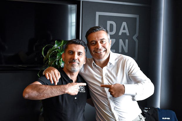 DAZN Group CEO Shay Segev (L) and Eleven founder Andrea Radrizzani (R)